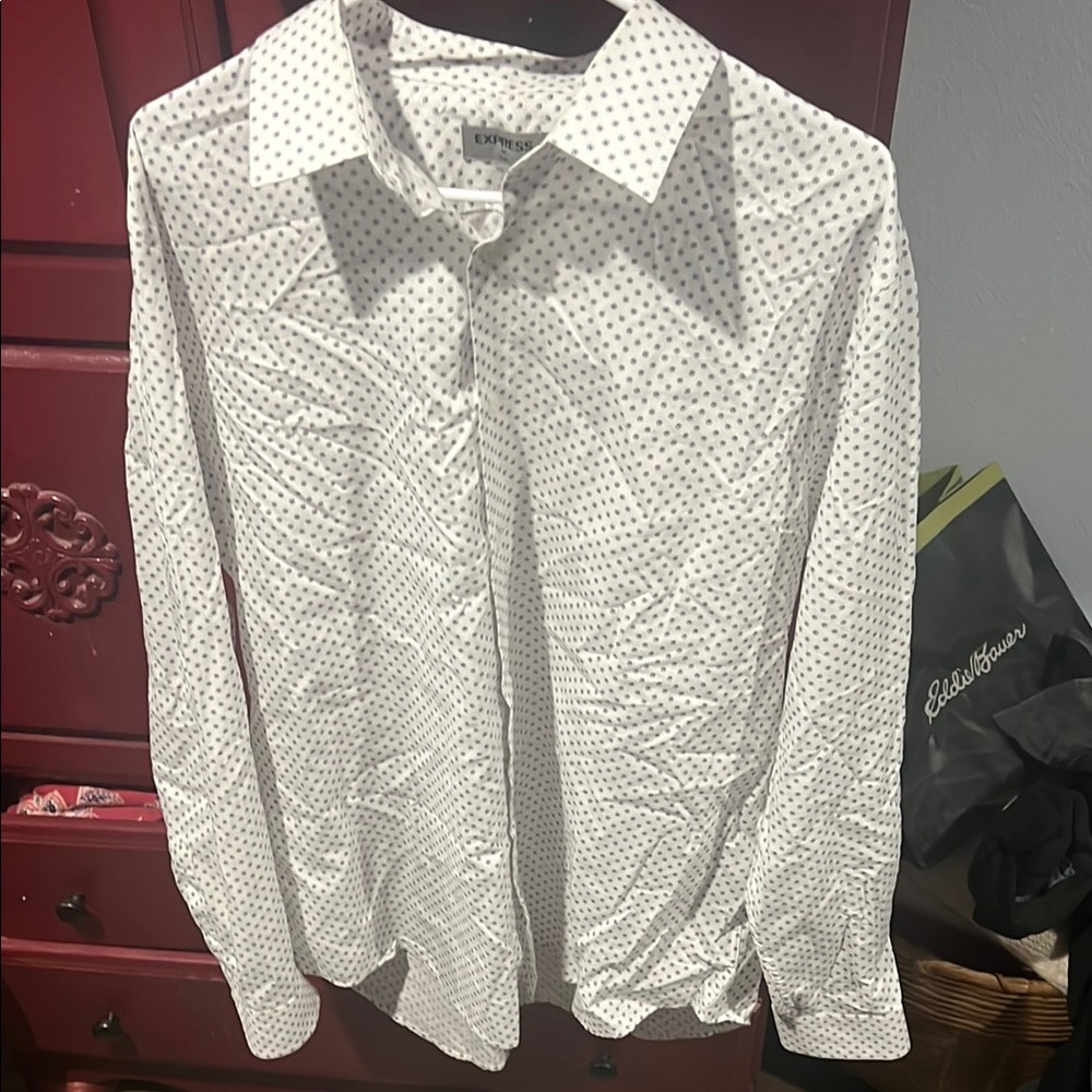 Express White Polka Dot Men's Shirt
